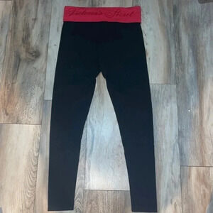 Victoria Secret’s Leggings Size Small Black Red Fold Down Waist Lower Back Logo